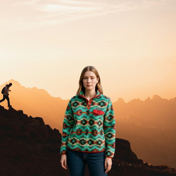 Patagonia Synchilla Vintage 90's Aztec Print Fleece Pullover Green Red Women's M - Picture 2 of 6
